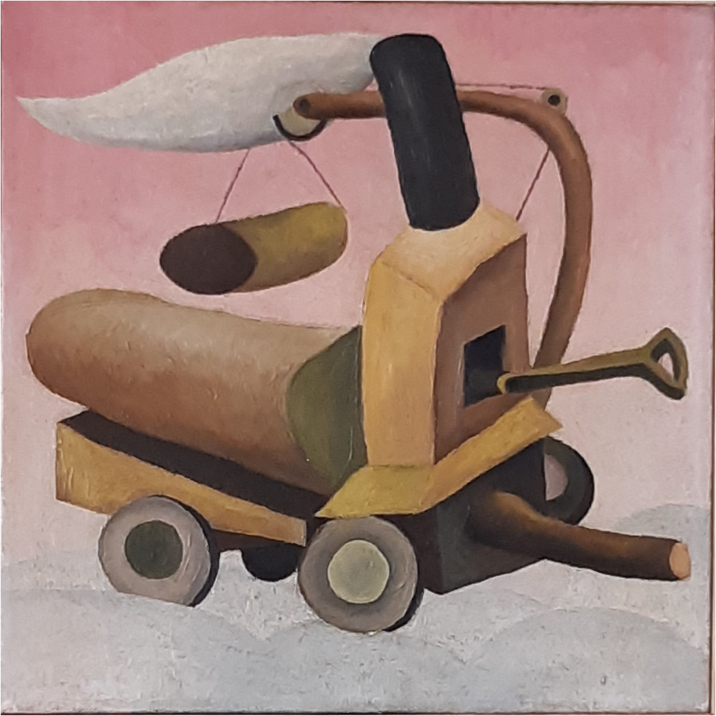 HH Mayer, Ernst W. TEERMASCHINE IV MIT ROSA HIMMEL 40x40 Öl auf L 1965